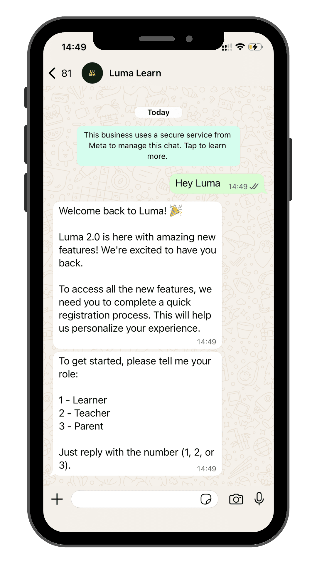 Step 1: Message Luma on WhatsApp